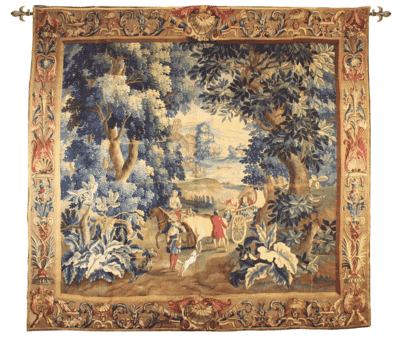 The Ox-drawn Carriage in Woodland Antique Original Tapestry