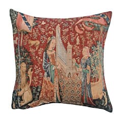 The Lady & Unicorn - Hearing Tapestry Cushion with Feather Filler - 46x46cm (18"x18") - Last Piece Remaining!