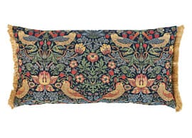 Strawberry Thief Blue Tapestry Cushion with Gold Fringe - 33x60cm (13"x24")