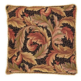 Acanthus & Lily Autumn Tapestry Cushion with Gold Rope Cord - 46x46cm (18"x18")