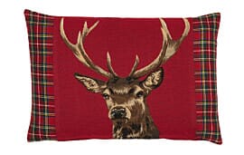 Scottish Stag Red Tartan Cushion with Tartan sides - 33x46cm (15"x18")