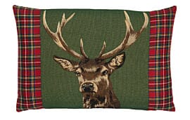 Scottish Stag Green Tartan Cushion with Tartan sides - 33x46cm (15"x18")