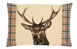 Scottish Stag Beige Tartan Cushion with Tartan sides - 33x46cm (15"x18")