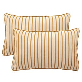 Pair of Ochre Stripe Oblong Piped Woven Outdoor Cushions - 40 x 60 cm (16" x 24")