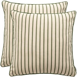 Pair of Olive Stripe Large Piped Woven Outdoor Cushions - 55 x 55 cm (22" x 22")