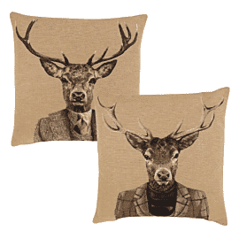 Pair of City Stag & Country Stag Tapestry Cushions with Feather Filler - 46x46cm - Save £20