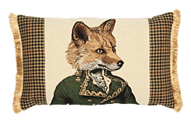 Master Fergus Fox Tapestry Cushion with Tweed & Fringe - 33x55cm (13"x22")