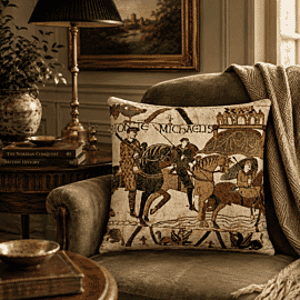 Bayeux-Mont St. Michel (woollen) Tapestry Cushion - 43x43cm (17"x17")