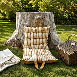 Ochre Stripe Woven Outdoor Folding Carry Cushion - 50 x 100 cm (20" x 40")