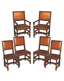 Set of 6 -  James I Cromwellian Dining Chairs in Hide