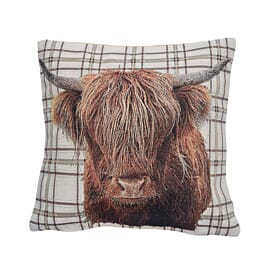 Highland Cow Tapestry Cushion with Feather Filler - 43x43cm (17"x17") - Last Piece Remaining!