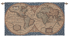 Map of the World Loom Woven Tapestry - 66 x 116 cm (2'2" x 3'10") - Requires Rod Size 3 - Last Piece Remaining!
