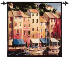 Waterside Moorings at Portofino Loom Woven Tapestry - 132 x 134 cm (4'4" x 4'5") - Requires Rod Size 3  - Last Piece Remaining!