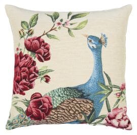 Peacock & Flowers Tapestry Cushion - 46x46cm (18"x18")