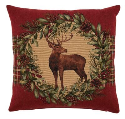 Stag & Wreath Red Tapestry Cushion - 46x46cm (18"x18")