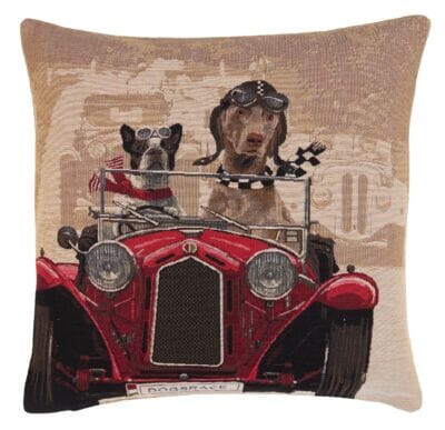 Racing Dogs Red Tapestry Cushion with filler - 46x46cm (18"x18")