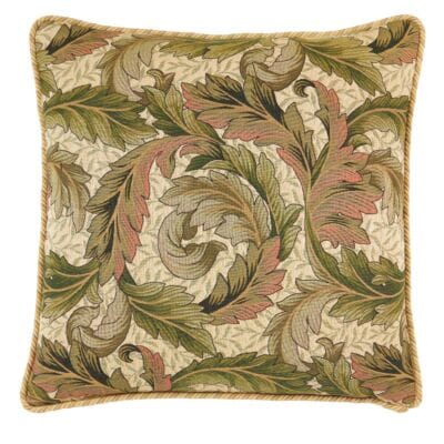 Acanthus & Lily Summer Tapestry Cushion with Gold Rope Cord - 46x46cm (18"x18")