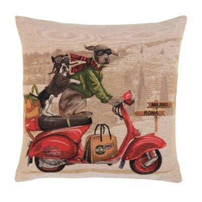 Red Scooter Dogs Tapestry Cushion - 46x46cm (18"x18")