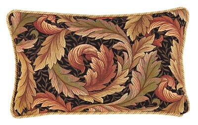 Acanthus & Lily Autumn Tapestry Cushion with Gold Rope Cord - 33x55cm (13"x22")