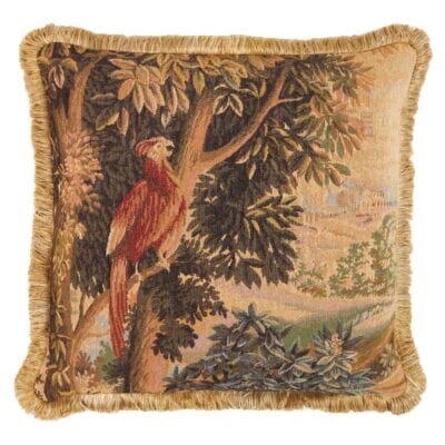 Verdure Parrot with fringe Woolblend Tapestry Cushion - 48x48cm (19"x19")