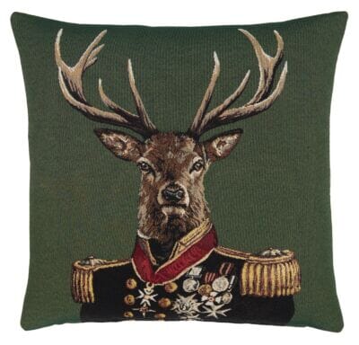 Admiral Stag Green Tapestry Cushion with filler - 46x46cm (18"x18")