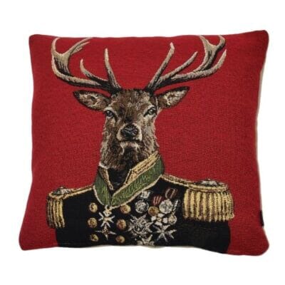 Admiral Stag Red Tapestry Cushion with Feather Filler - 33x33cm (13"x13")