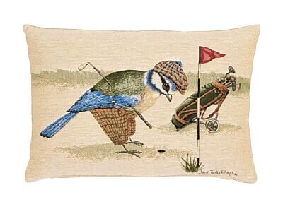 Bertie Bluetit the Golfer Cushion with Feather Filler - 33x46cm (13"x18")