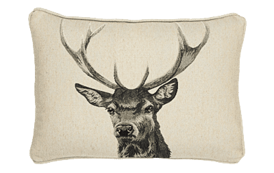 Country Linen Stag Piped Tapestry Cushion with Feather Filler - 33x45cm (13"x18")