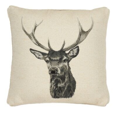 Country Linen Stag Piped Tapestry Cushion - 45x45cm (18"x18")