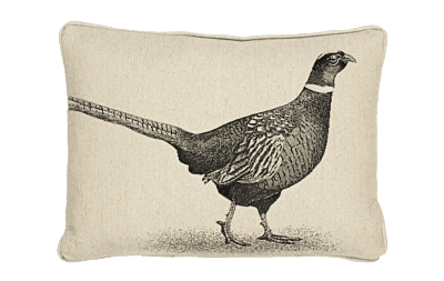 Country Linen Pheasant Left Piped Tapestry Cushion with Feather Filler - 33x45cm (13"x18")