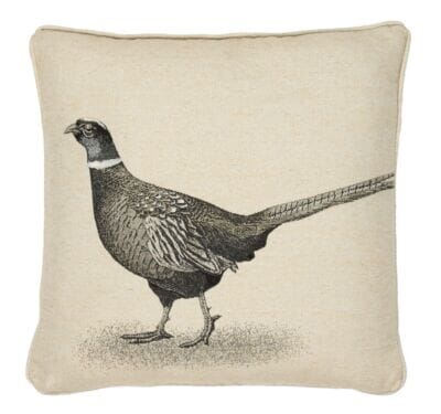 Country Linen Pheasant Right Piped Tapestry Cushion - 45x45cm (18"x18")