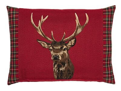Scottish Stag Red Tartan Cushion with Tartan sides - 45x60cm (18"x24")