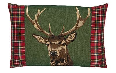 Scottish Stag Green Tartan Cushion with Tartan sides - 33x46cm (15"x18")