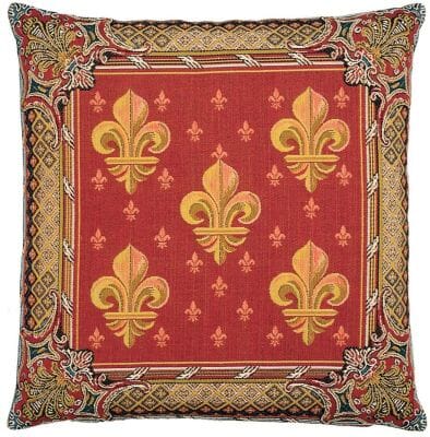 Fleur de Lys-Red Tapestry Cushion - 46x46cm (18"x18")