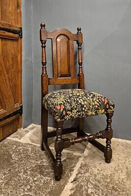 Solid Oak Panelback Chair with Tudor Mille-Fleurs Tapestry Seat - Last Piece Remaining!