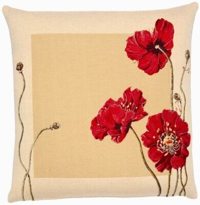 Poppies Cushion with Feather Filler - 33x33cm (13"x13") - 2 pcs remaining!