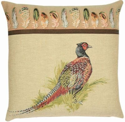 Pheasant & Feathers Tapestry Cushion - 46x46cm (18"x18")