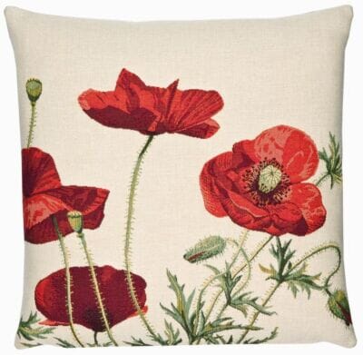 Wild Poppies Tapestry Cushion with Feather Filler - 33x33cm (13"x13")