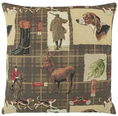 Hunting Brown Tartan Tapestry Cushion - 46x46cm (18"x18")