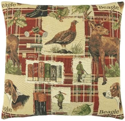 Beagle Red Tartan Tapestry Cushion - 46x46cm (18"x18")