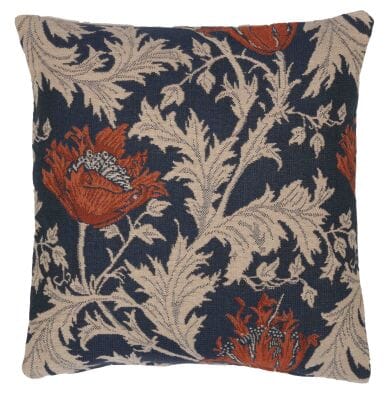 Morris Anemone Blue Cushion with Feather Filler - 33x33cm (13"x13")