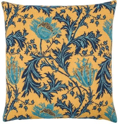 Morris Anemone Gold Blue Tapestry Cushion - 46x46cm (18"x18")
