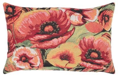Summer Poppies Cushion with Feather Filler - 33x60cm (13”x24”)