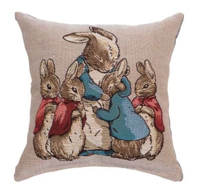 Mrs Rabbit & Bunnies Fibre Filled Tapestry Cushion - 20x20cm  (8"x8")