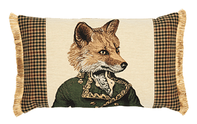 Master Fergus Fox Tapestry Cushion with Tweed & Fringe - 33x55cm (13"x22")