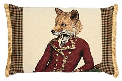 Master Fernando Fox Large Tapestry Cushion with Tweed & Fringe - 46x60cm (18"x24")