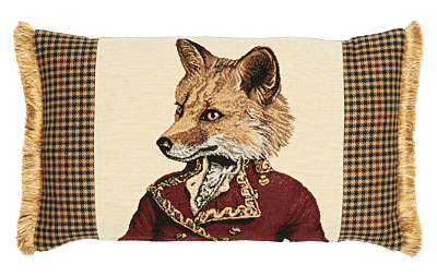 Master Fernando Fox Tapestry Cushion with Tweed & Fringe - 33x55cm (13"x22")