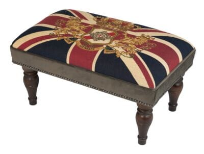 Union Jack Crest Upholstered Stool with Velvet Sides