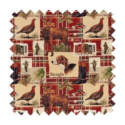Beagle - Red Tartan Tapestry Fabric