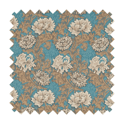 Chrysanthemums Aqua Tapestry Fabric